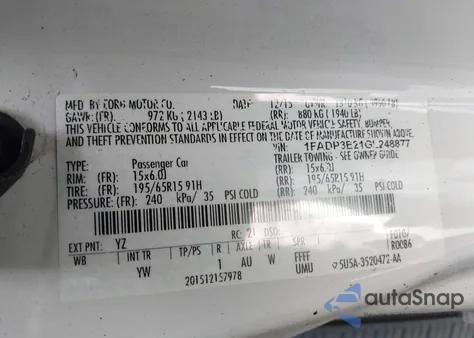 2016 Ford Focus S из США, поврежденный, VIN 1FADP3E21GL248877